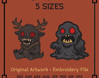 Cryptid Duo Embroidery File – Horror Chibi Monsters 4x4 Design