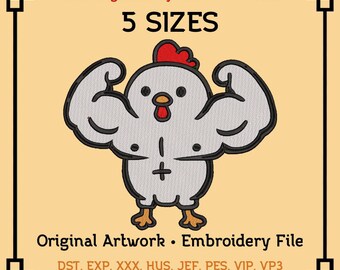 Muscle Chicken Embroidery Design - Funny Gym Art Digital File