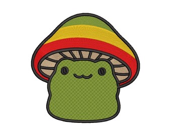 Frog Embroidery Design: Reggae Mushroom Style - Instant Download