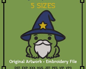 Zauberer Frosch Stickdatei - Stickdatei, Kawaii Magier Patch Muster, Maschinenstickerei, Sofort Download