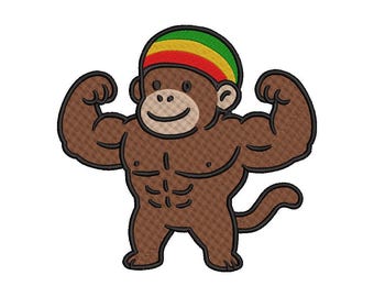 Monkey Gym Embroidery Design: Reggae Style (Digital Download)