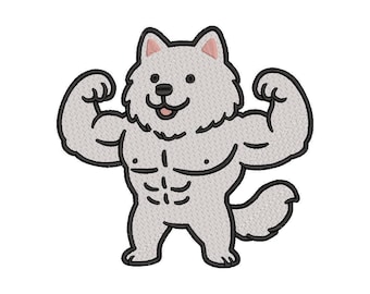 Muscle Samoyed Embroidery File | Funny Gym Dog PES DST