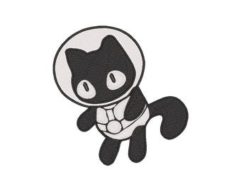 Black Catstronaut Embroidery Design: Space Cat, 5 Sizes