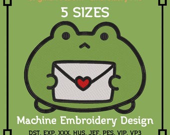 Frog Love Note Embroidery File