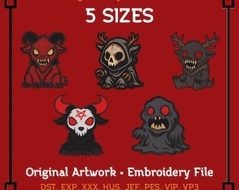 Horror Bundle Embroidery File – Chibi Monsters Design