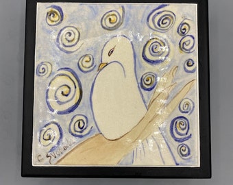 Scatola per piastrelle in ceramica di uccelli, scatola per piastrelle colomba, scatola per piastrelle dipinta a mano, scatola per piastrelle in argilla, scatola per piastrelle in argilla, scatola per gioielli per uccelli, scatola dal design originale