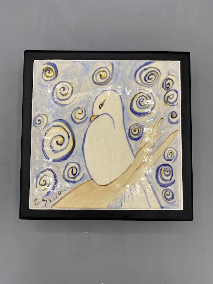 Ceramic Tile Box of Bird, Dove Tile Box, Hand Painted Tile Box, Clay ...