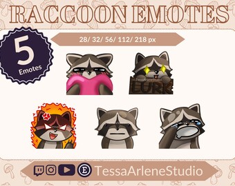 Adorable Raccoon Emote Set for Twitch & Discord - Express Your Mood with Trash Panda Love!