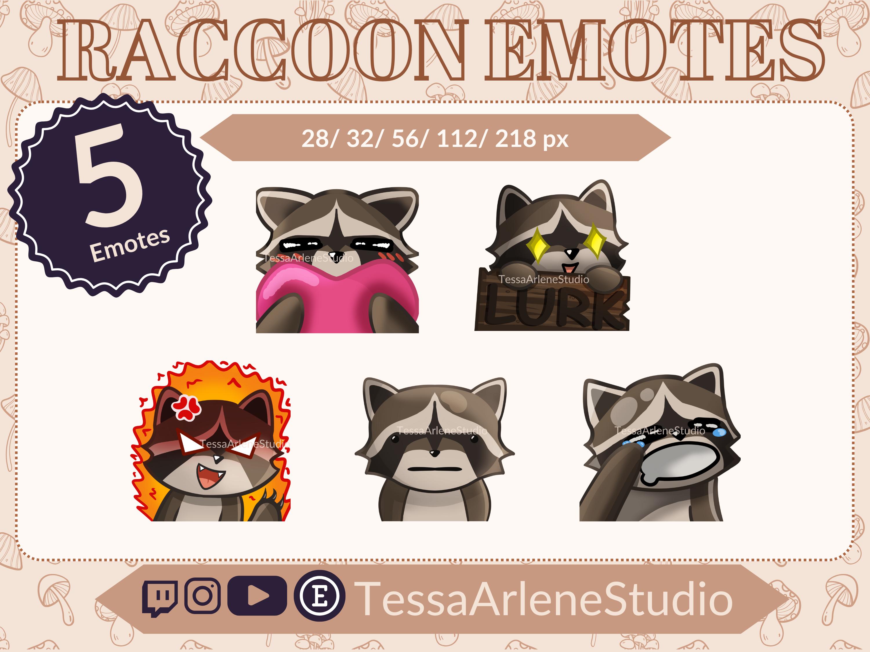 Adorable conjunto de gestos de mapache para Twitch y Discord: ¡expresa tu estado de ánimo con Trash Panda Love!