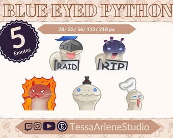Serpiente blanca y pitón de ojos azules: emoticones expresivos para Twitch, YouTube y Discord