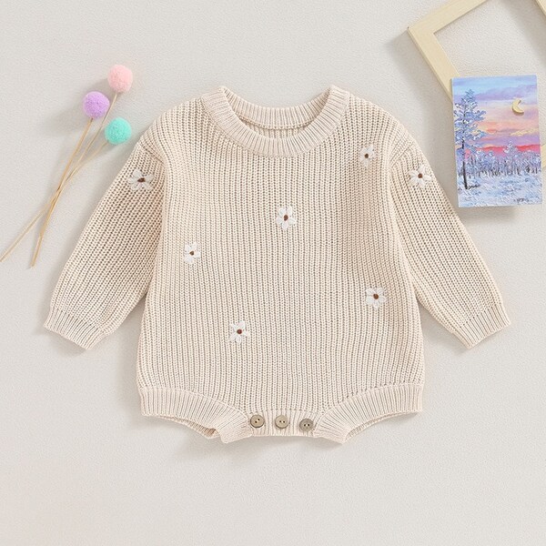 Knit romper with floral embroidery baby main image 1