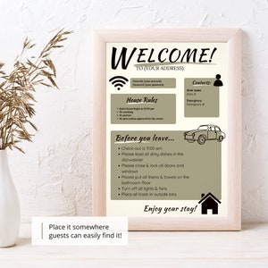 Airbnb Welcome Sign Template Green | Personalized Airbnb Sign | Airbnb Wifi Sign | Airbnb Digital Download