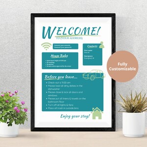 Airbnb Welcome Sign Template Blue&Green | Personalized Airbnb Sign | Airbnb Wifi Sign | Airbnb Digital Download