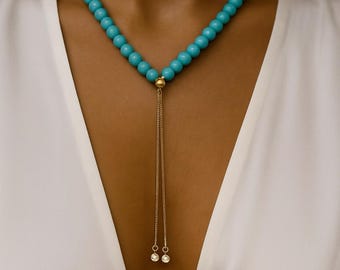 Turquoise 14k Gold Filled Pendant Necklace: Adjustable Statement Jewelry