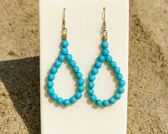 Turquoise Hoop Earrings: 14K Gold Filled Dangle Stone Earrings
