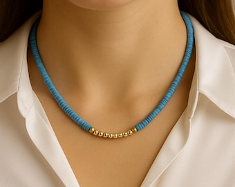 Naszyjnik z turkusem: koraliki wypełnione 14-karatowym złotem, elegancka biżuteria plażowa