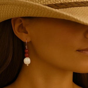 Karneol und Perle Tropfen baumeln Ohrringe - 14K Gold gefüllt Süßwasser Perle Tropfen Stein Ohrringe, Schmuck Geschenke für Frauen und Braut