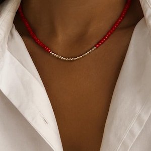 Coral  Necklace - 14K Gold Filled Beads and Coral Beads Necklace Jewelry Gifts for Women Statement Piece