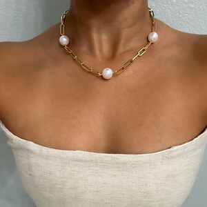 Pearl Toggle Necklace Freshwater Pearl Necklace with 14k Gold Filled Paperclip Chain, Pearl Necklace 14K Gold Jewelry Gift for Women Bridal