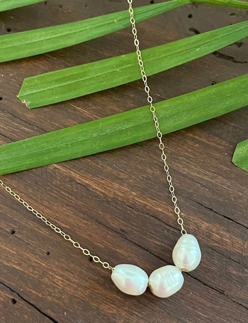 Floating Pearl Necklace 14K Gold Filled Cable Chain Necklace With