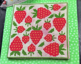 June Strawberries Monthly Cross Stitch Pattern, Digitial PDF Instant Download