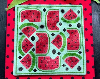 August Watermelon Monthly Cross Stitch Pattern, Digitial PDF Instant Download