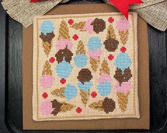 July Ice Cream Monthly Cross Stitch Pattern, Digitial PDF Instant Download