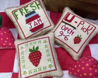 Strawberry Minis Pillow Cross Stitch Pattern, Digital PDF Instant Download
