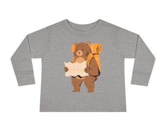 Hiking Bear Toddler Shirt Long Sleeve Unisex, Nature Shirt, Camping Shirt, Outdoors Tee, Wilderness Tee Adventure Tee, Boy Shirt Girl Shirt
