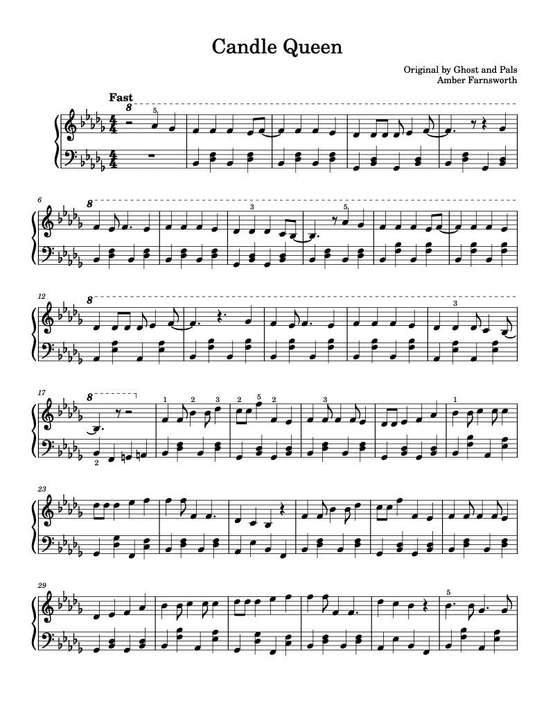 Candle Queen Piano Sheet Music Intermediate Ghost and Pals Remake Solo