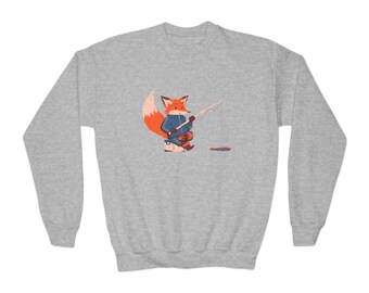 Fox Fishing kids sweatshirt unisex, winter clothes, outdoors shirt, nature clothes, kids sweater, boy shirt, girl shirt, Christmas sweater