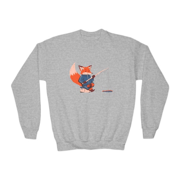 Fox Fishing kids sweatshirt unisex, winter clothes, outdoors shirt, nature clothes, kids sweater, boy shirt, girl shirt, Christmas sweater