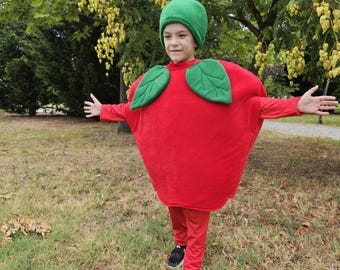 Red apple Costume for kids, Halloween costume, Red apple  outfit, Kids Apple costume, Apple head