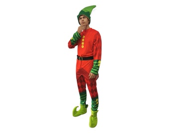Christmas Elf costume, men, red, adult size Elf costume