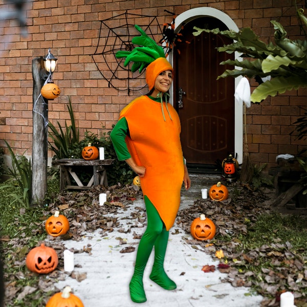 Costume de carotte d'Halloween taille adulte, unisexe, costume de carotte de carnaval