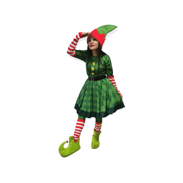 Disfraz de duende navideño, mujer, verde