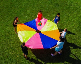 Leuk parachutespel, Rainbow Play Parachute Outdoor-activiteiten, Kids Play Game Rainbow Parachute, kleurrijk parachutespel voor kinderen