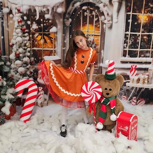 Robe en pain d&#39;épice pour fille, Déguisement en pain d&#39;épice pour enfants, Costume en pain d&#39;épice pour fille, Déguisement de Noël en pain d&#39;épice, Déguisement de Noël pour fille