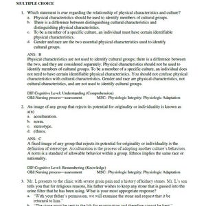 Może przedstawiać: Strona z podręcznika, "Ball: Seidel's Guide to Physical Examination, 10th Edition", z pytaniami wielokrotnego wyboru dotyczącymi kompetencji kulturowych. Tekst zawiera pytania, odpowiedzi i oceny poziomu poznawczego. Strona jest biała z czarnym tekstem.