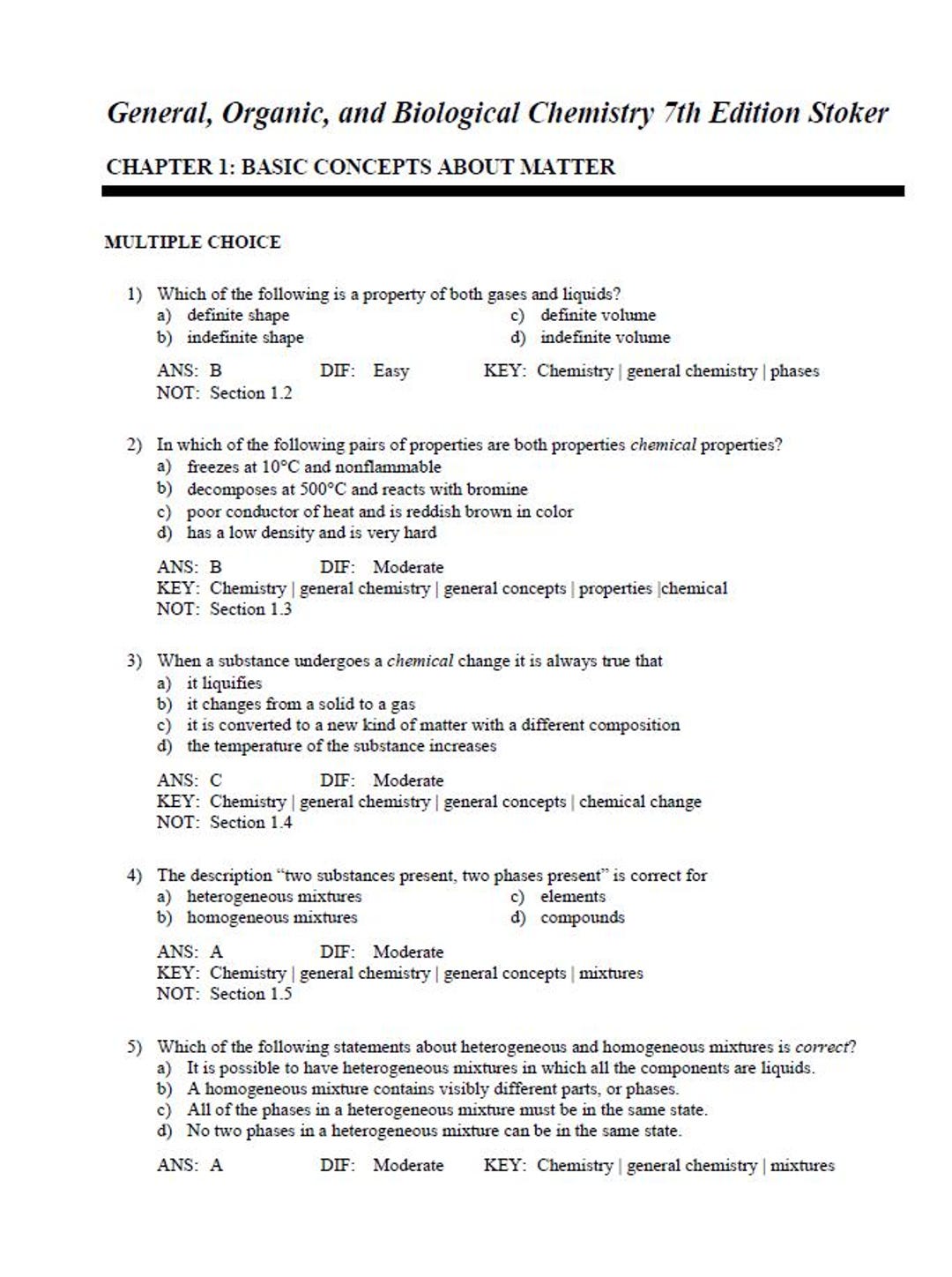 Practice Question and Answers for General Organic and Biological