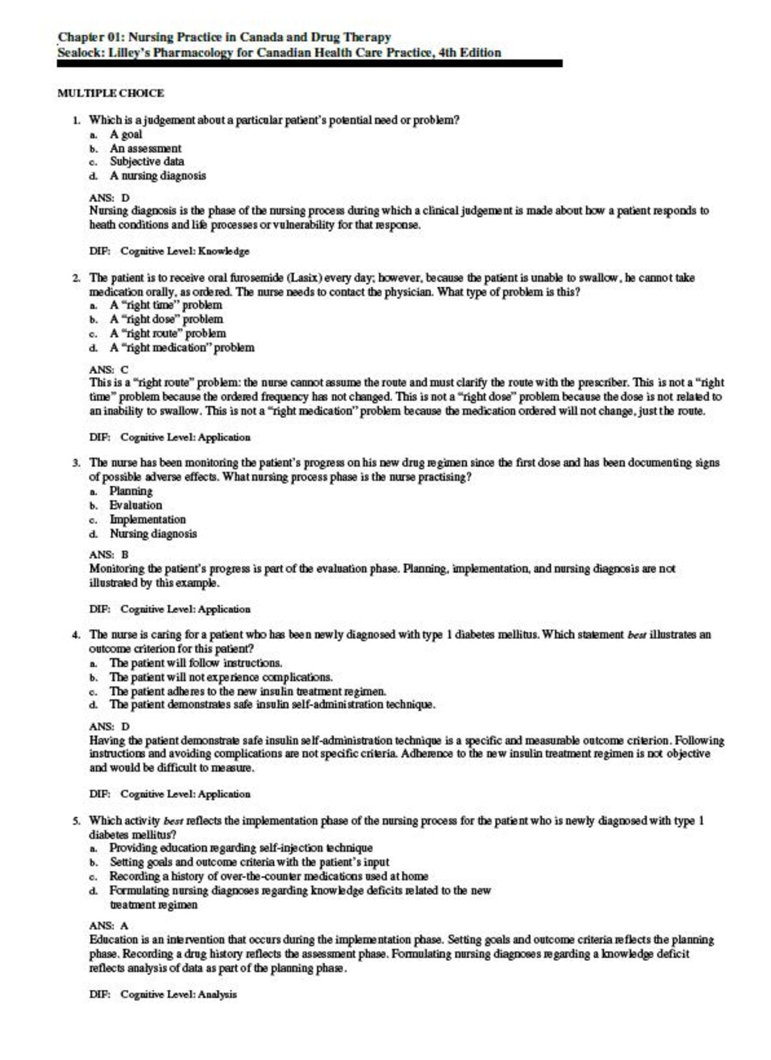 Practice Question and Answers for Lilley's Pharmacology for Canadian ...