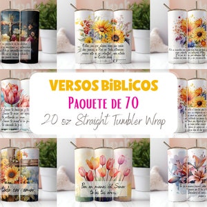 Pacote De Diseños De Sublimação De Vasos De 70 Citas Bíblicas 20oz Tumbler Sublimation Design, Straight Sublimation PNG, Digital Download