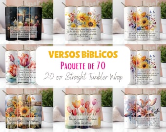 Paquete De Diseños De Sublimación De Vasos De 70 Citas Bíblicas 20oz Tumbler Sublimation Design, Straight Sublimation PNG, Digital Download