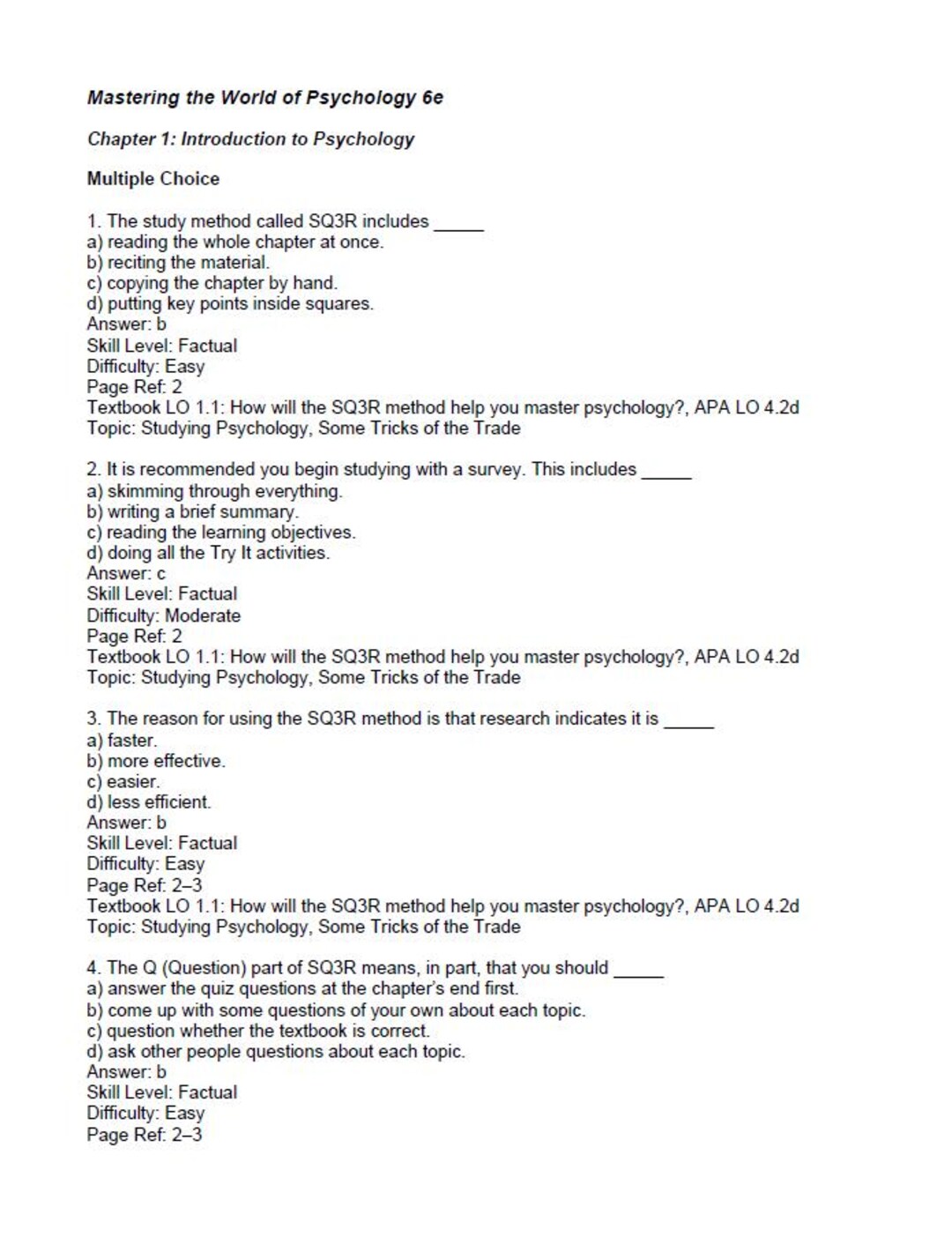 Practice Question and Answers for Mastering the World of Psychology A ...