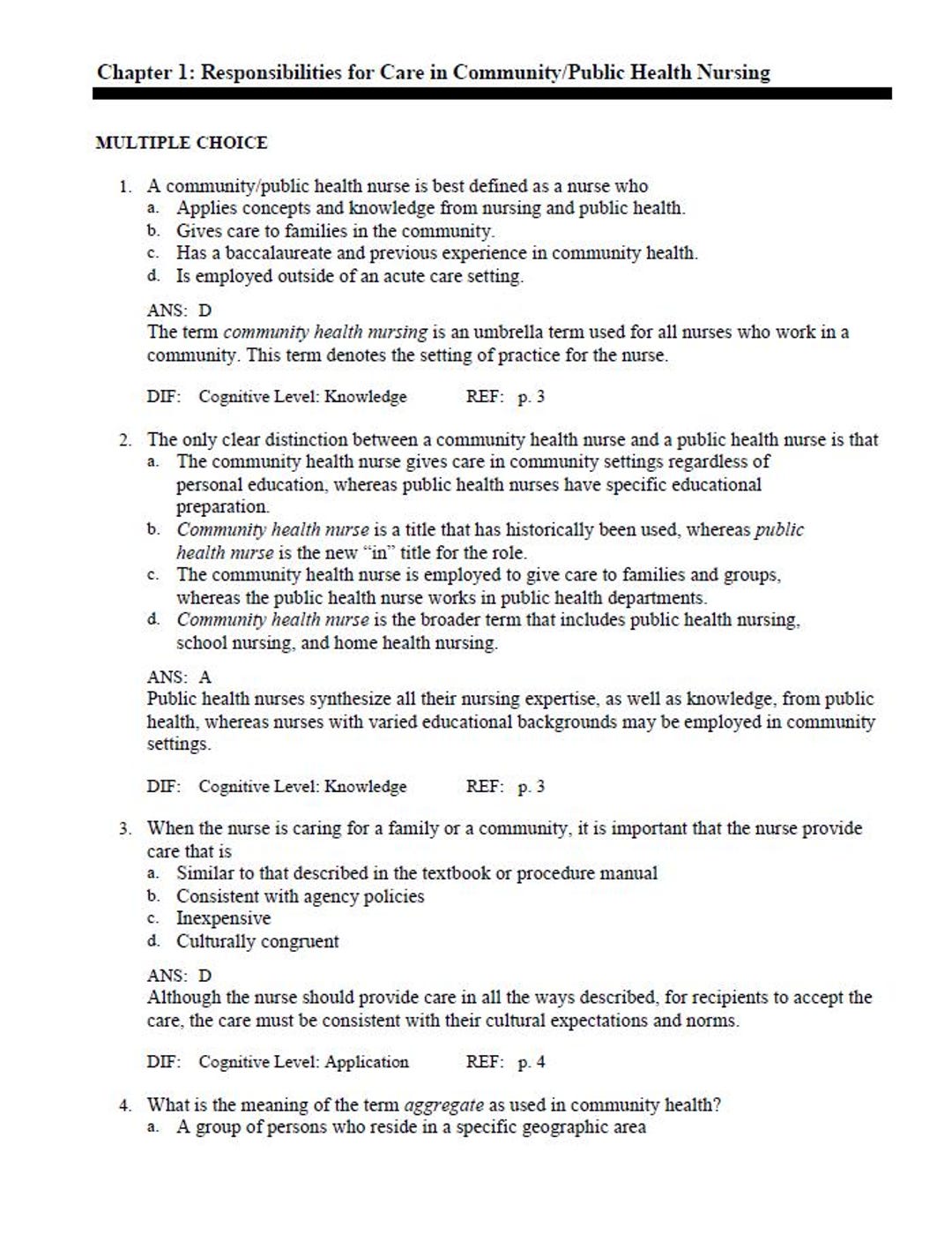 Practice Question and Answers for Community Public Health Nursing ...