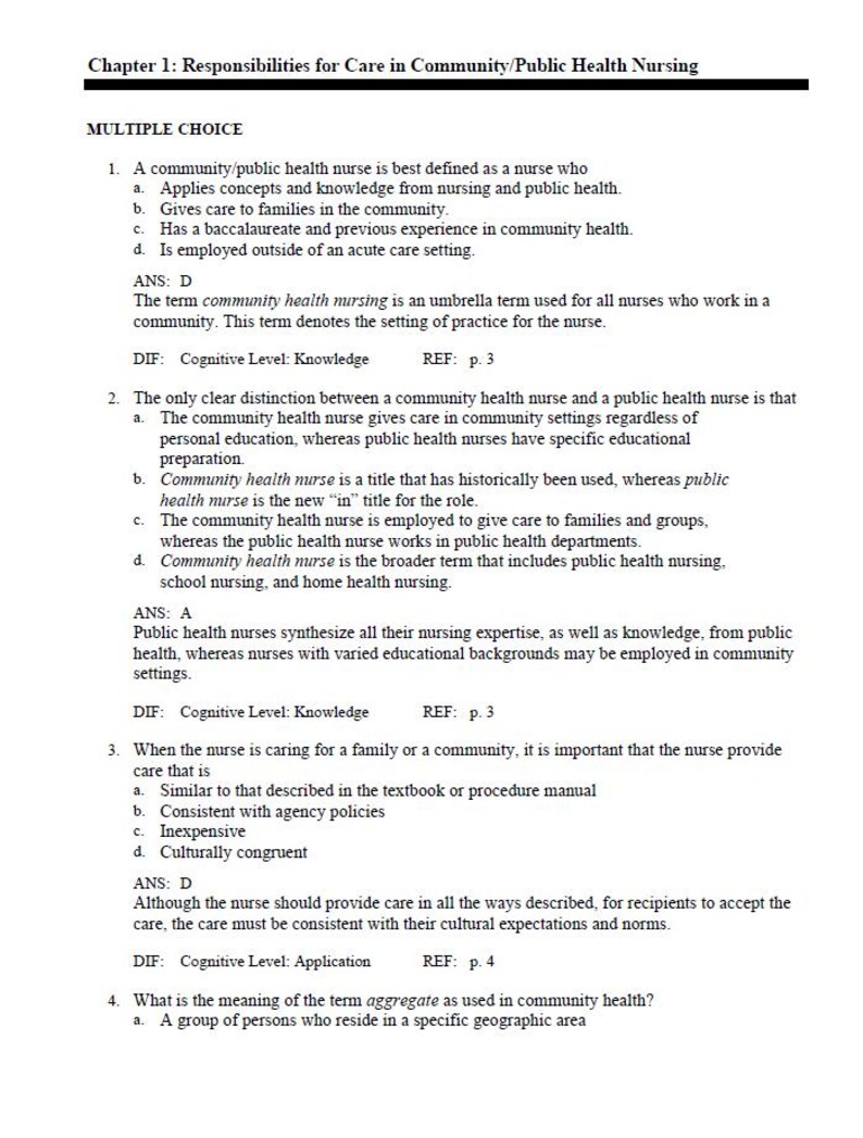Practice Question and Answers for Community Public Health Nursing ...