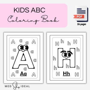 Kids ABC&#39;s Coloring Book - Printable Coloring Pages - Instant Download - PDF 26 pages