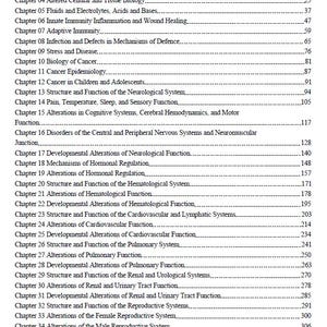 May include: A detailed table of contents from a textbook, listing chapters on cellular biology, genetics, cancer, and other medical topics. The text is black on a white background, with page numbers on the right.