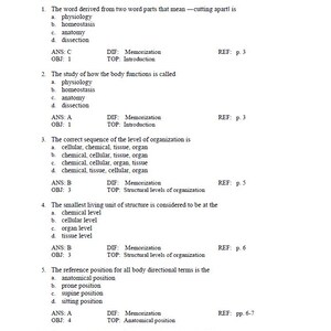 Può includere: Pagina di un libro di testo intitolata "Chapter 01: Introduction to the Body". Presenta domande a scelta multipla su anatomia e fisiologia, con chiavi di risposta e riferimenti. Testo nero su sfondo bianco.