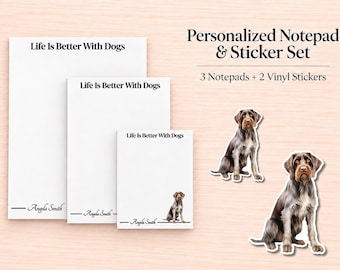 German Wirehaired Pointer Stationery Gift Box | Personalized Notepads and Vinyl Dog Stickers